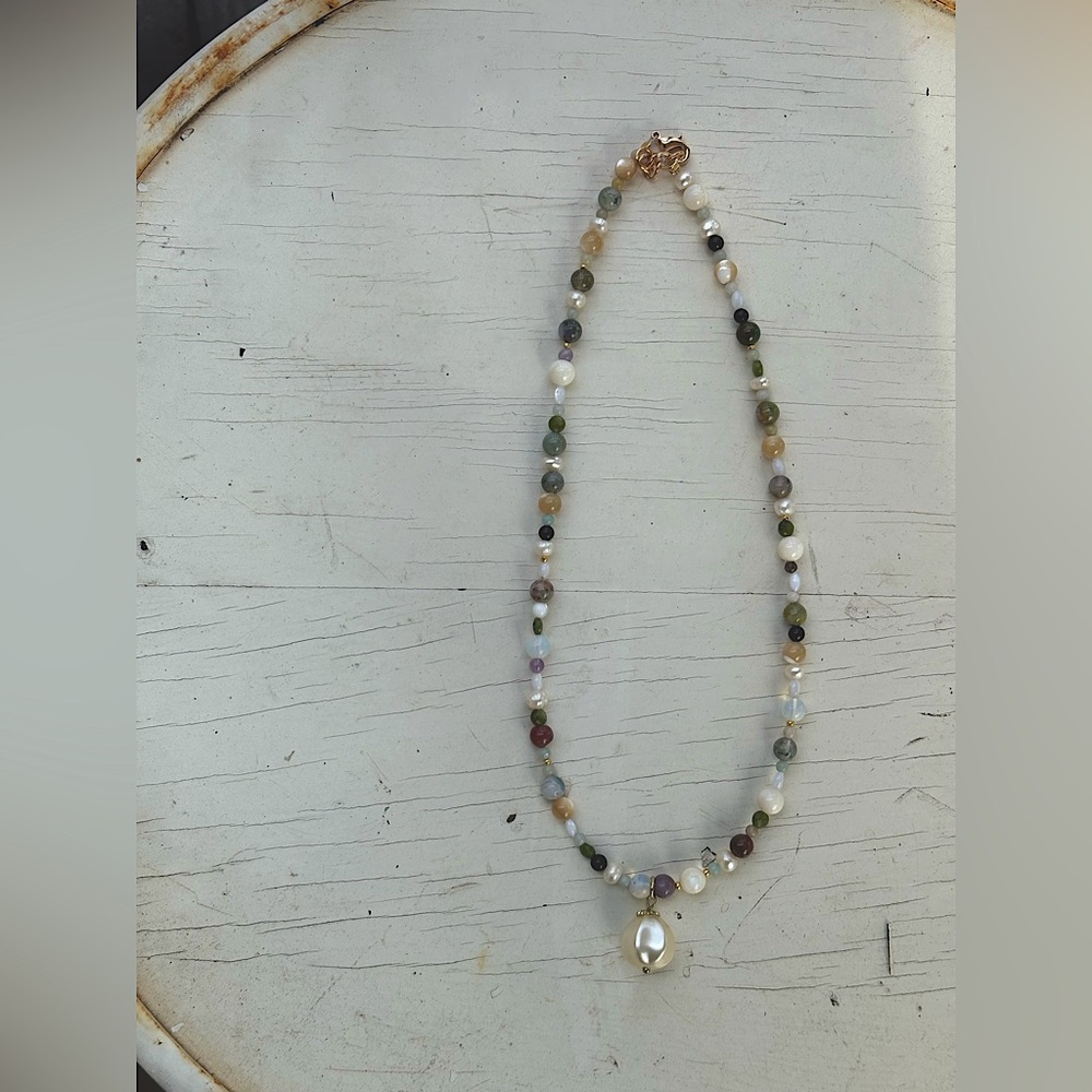 Natural Stone Handmade Necklace - Pearl, Moonstone, Agate, Amethyst, Jade, Shell